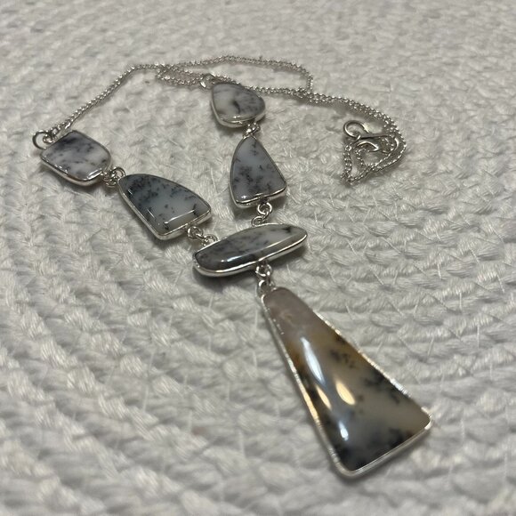 Beautiful DENDRITE OPAL Handmade Sterling 925 Lariat Necklace Size 20" #64D - Picture 1 of 3